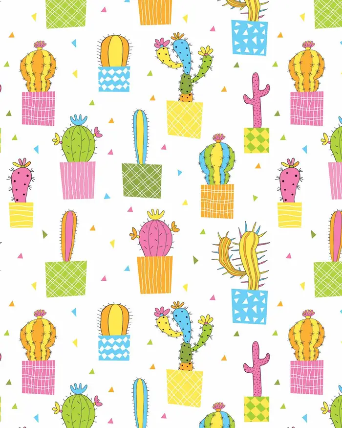 Cactus y Triangulos — Papel de regalo con motivo de cactus y triangulos, disponible en nuestra colección de papel de regalo.