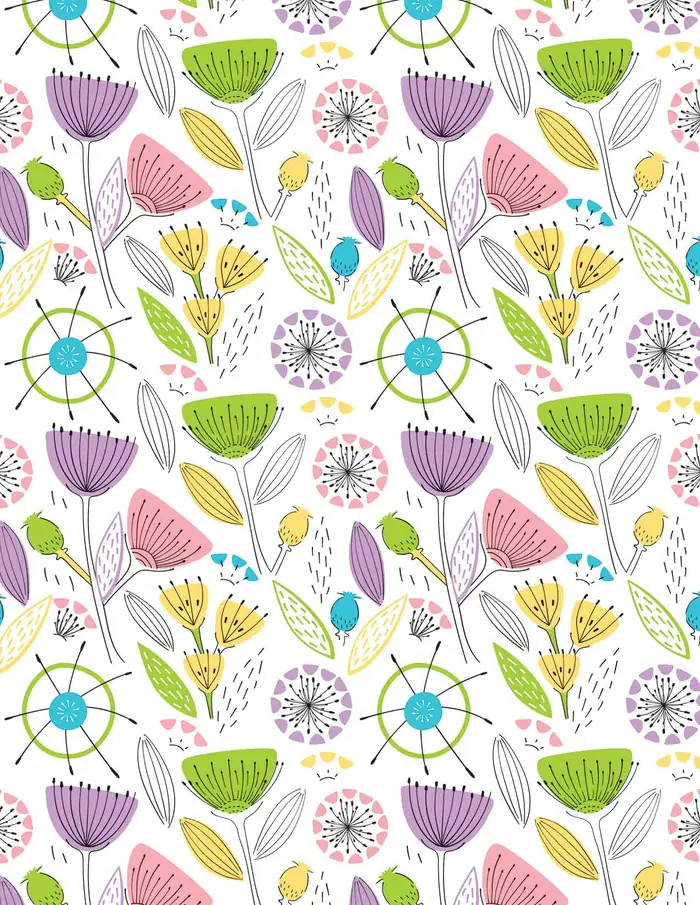 Flores Estilizadas Coloridas — Papel de regalo con motivo de flores estilizadas coloridas, pensado para destacar en tu vitrina.