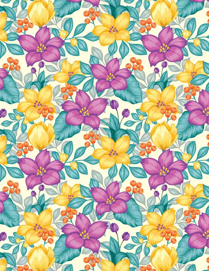 Flores Alegres — Papel de regalo con motivo de flores alegres, ideal para regalos de toda ocasión.