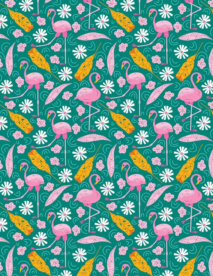 Flamingos y Flores — Papel de regalo con motivo de flamingos y flores, un diseño versátil para tu negocio.