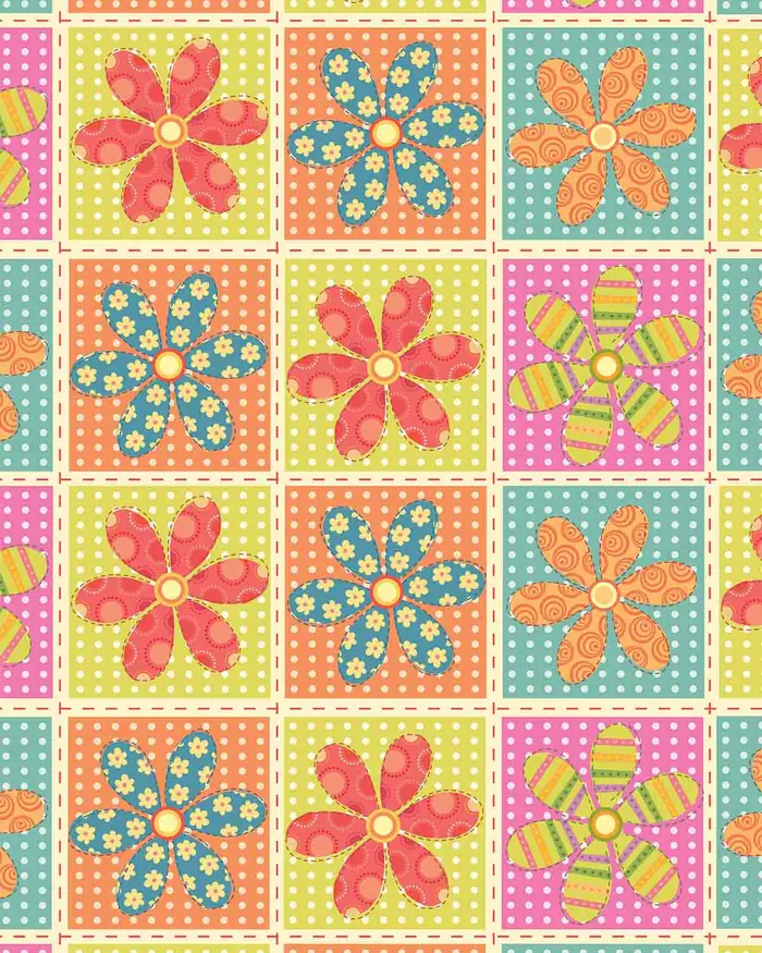 Flores Punteadas y Cuadros — Papel de regalo con motivo de flores punteadas y cuadros, disponible en nuestra colección de papel de regalo.