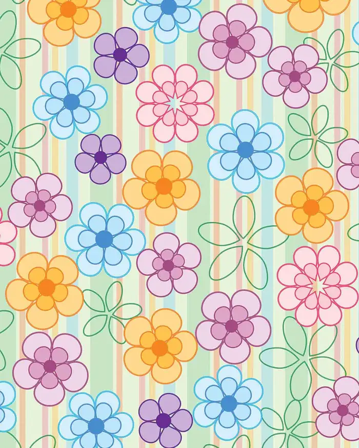 Rallas y Flores Multicolor — Papel de regalo con motivo de rallas y flores multicolor, un diseño versátil para tu negocio.