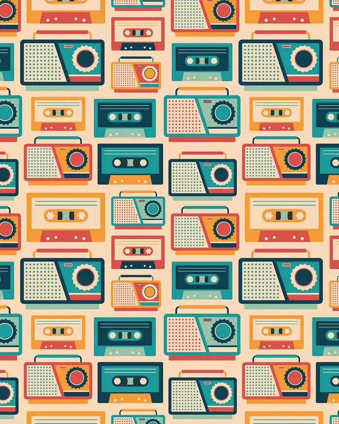 Radios y Cassettes — Papel de regalo con motivo de radios y cassettes, disponible en nuestra colección de papel de regalo.