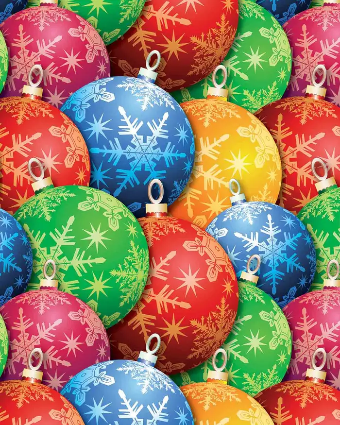 Esferas coloridas — Papel de regalo navideño con motivo de esferas coloridas, perfecto para envolver los regalos de esta Navidad.