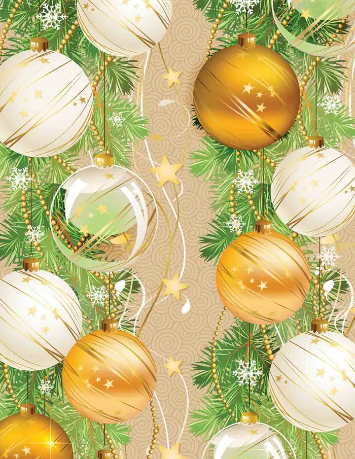 Esferas beige — Papel de regalo navideño con motivo de esferas beige, perfecto para envolver los regalos de esta Navidad.
