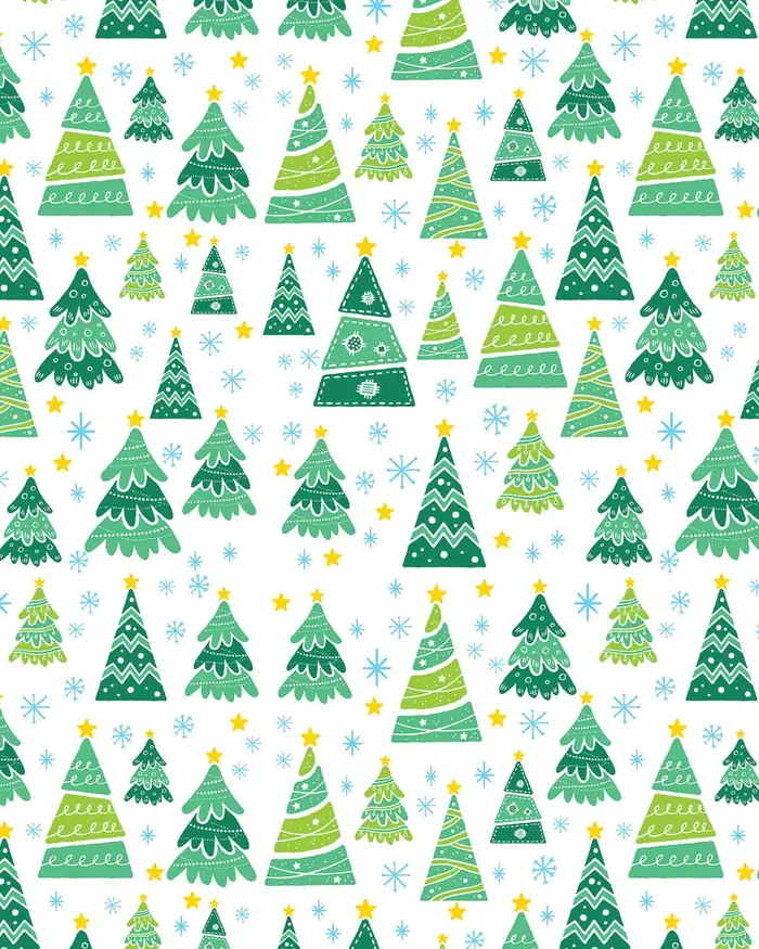 Arboles dispersos — Papel de regalo navideño con motivo de arboles dispersos, un diseño festivo para tu negocio en temporada.