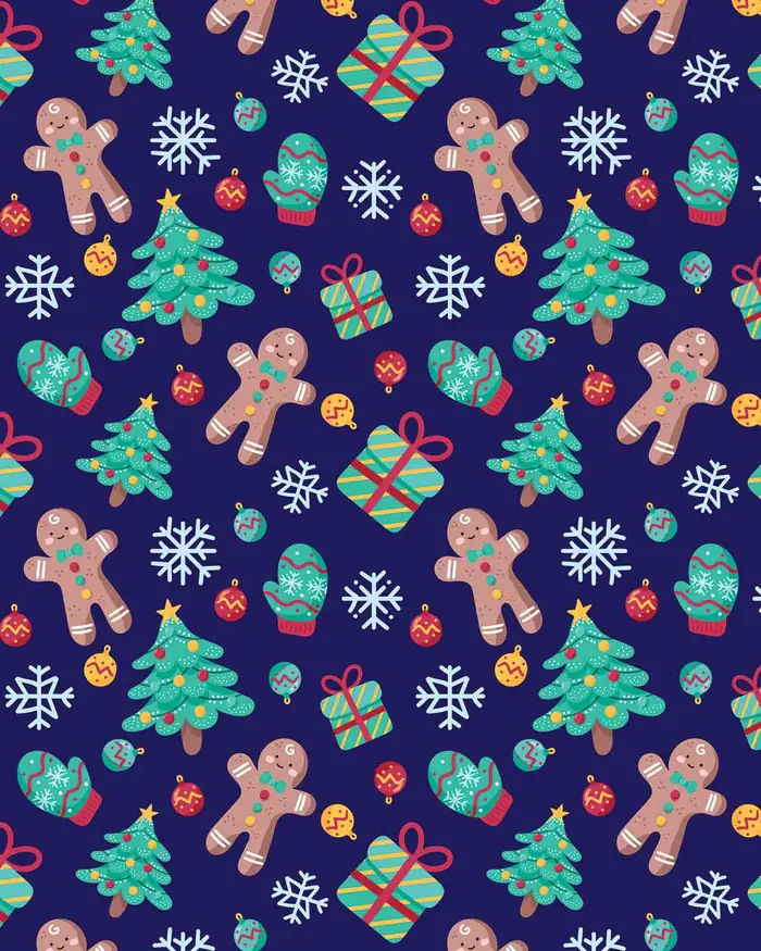 Arboles y galletas — Papel de regalo navideño con motivo de arboles y galletas, pensado para destacar en tu vitrina navideña.