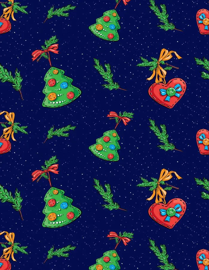 Arboles y corazones — Papel de regalo navideño con motivo de arboles y corazones, pensado para destacar en tu vitrina navideña.