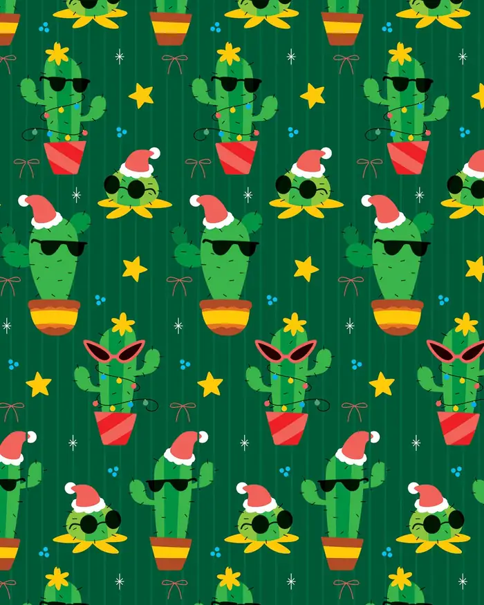 Cactus navideños — Papel de regalo navideño con motivo de cactus navideños, perfecto para envolver los regalos de esta Navidad.