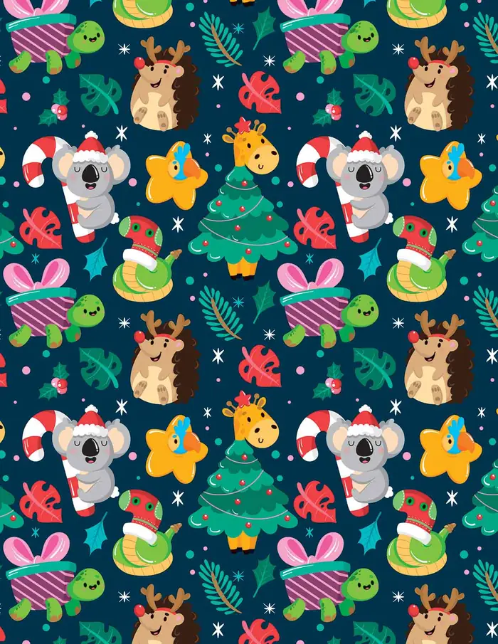 Animalitos — Papel de regalo navideño con motivo de animalitos, pensado para destacar en tu vitrina navideña.