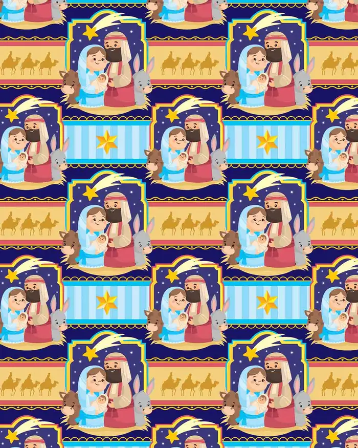 Escena de natividad 01 — Papel de regalo navideño con motivo de escena de natividad 01, perfecto para envolver los regalos de esta Navidad.