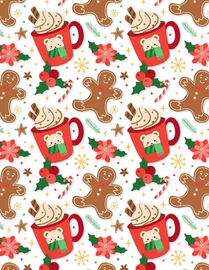 Jarras y galletas — Papel de regalo navideño con motivo de jarras y galletas, ideal para regalos navideños.