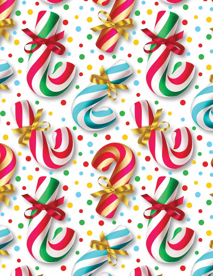 Bastones de caramelo — Papel de regalo navideño con motivo de bastones de caramelo, pensado para destacar en tu vitrina navideña.