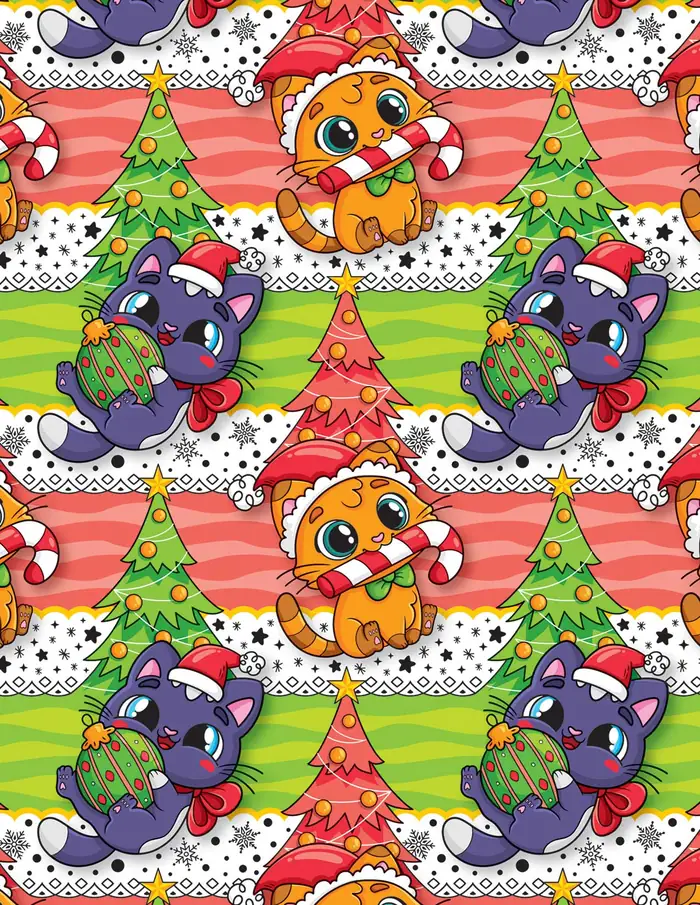 Gatitos en navidad 02 — Papel de regalo navideño con motivo de gatitos en navidad 02, ideal para regalos navideños.