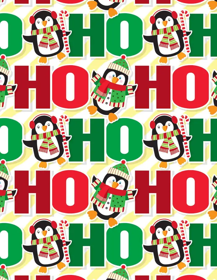 Pingüinos HoHo — Papel de regalo navideño con motivo de pingüinos hoho, ideal para regalos navideños.