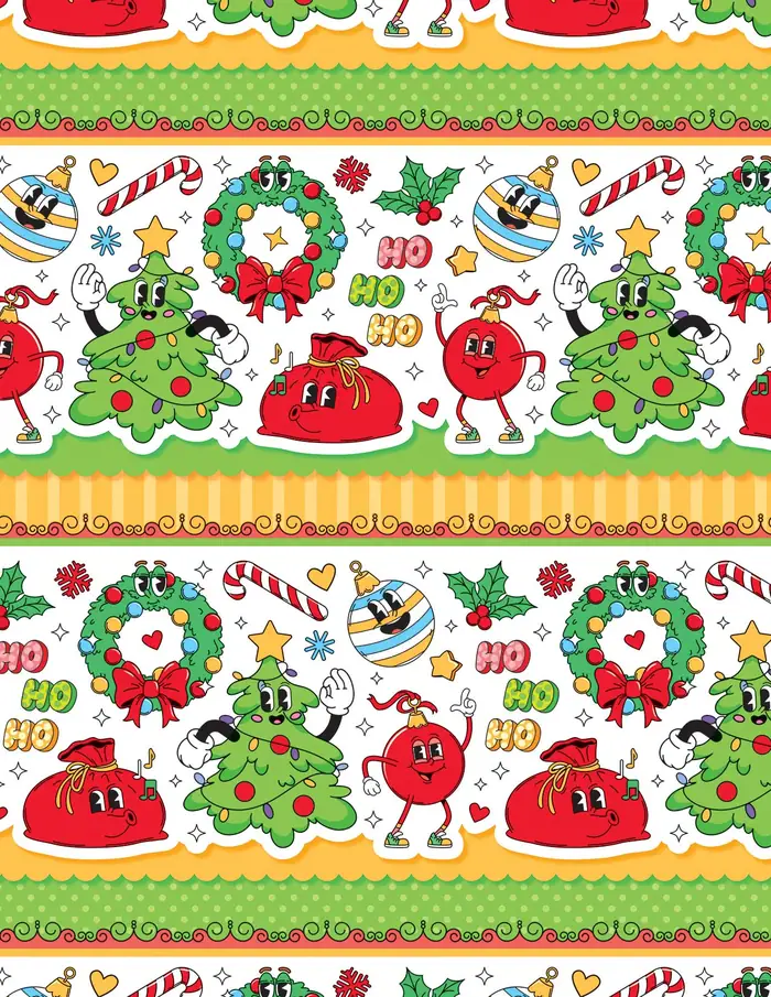 Navidad Groovie — Papel de regalo navideño con motivo de navidad groovie, perfecto para envolver los regalos de esta Navidad.