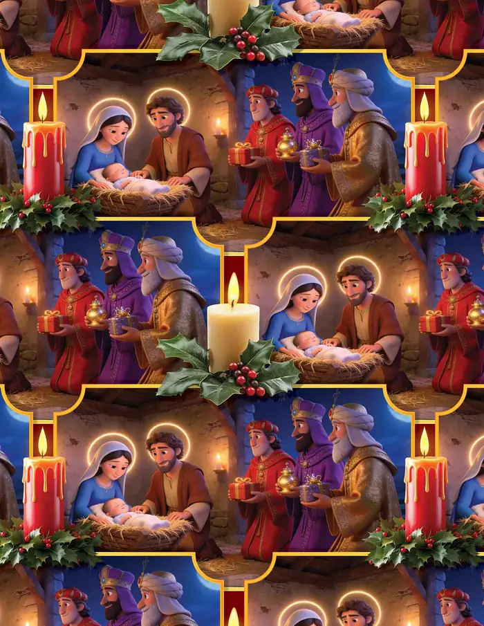Entrega de regalos — Papel de regalo navideño con motivo de entrega de regalos, perfecto para envolver los regalos de esta Navidad.