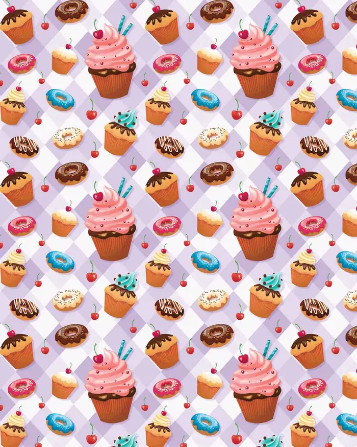 Donas y Cupcakes — Papel de regalo con motivo de donas y cupcakes, disponible en nuestra colección de papel de regalo.