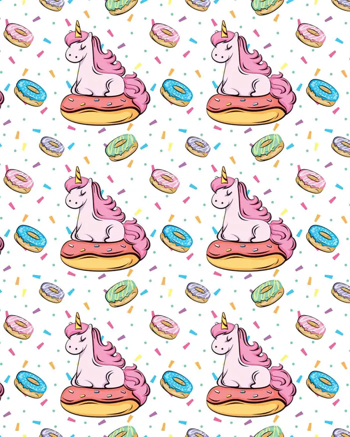 Unicornios y Donas — Papel de regalo con motivo de unicornios y donas, ideal para regalos de toda ocasión.