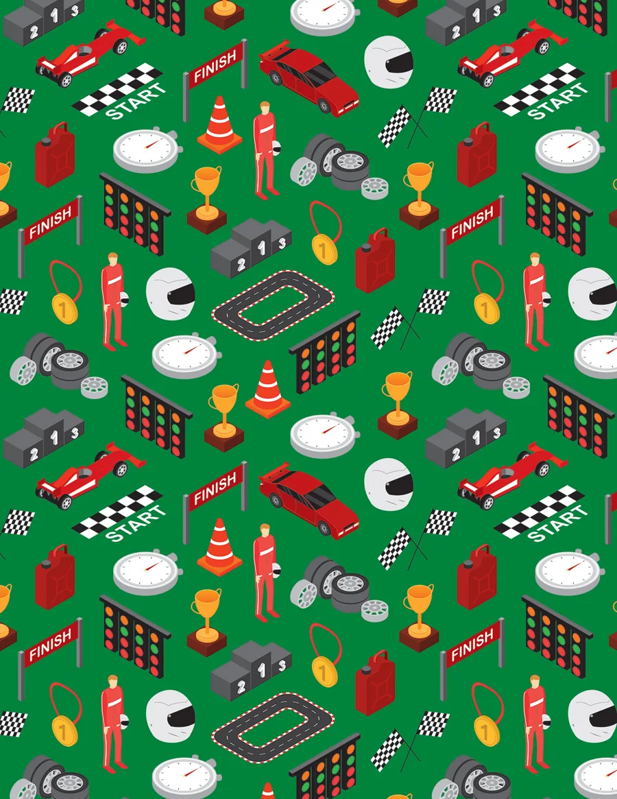 Carreras Asimétricas — Papel de regalo carreras asimétricas para caballeros. Ideal para Día del Padre, cumpleaños y regalos para él.