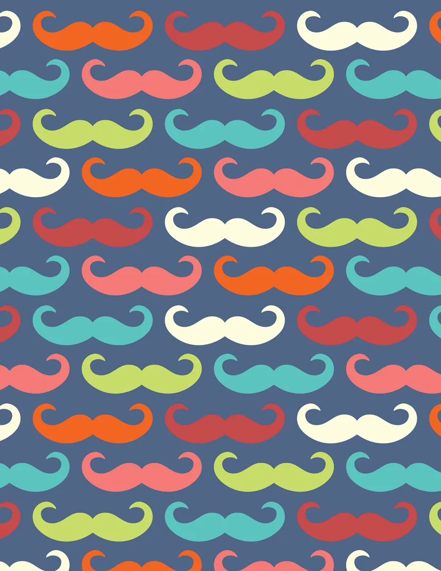 Bigotes Coloridos — Papel de regalo bigotes coloridos para caballeros. Ideal para Día del Padre, cumpleaños y regalos para él.
