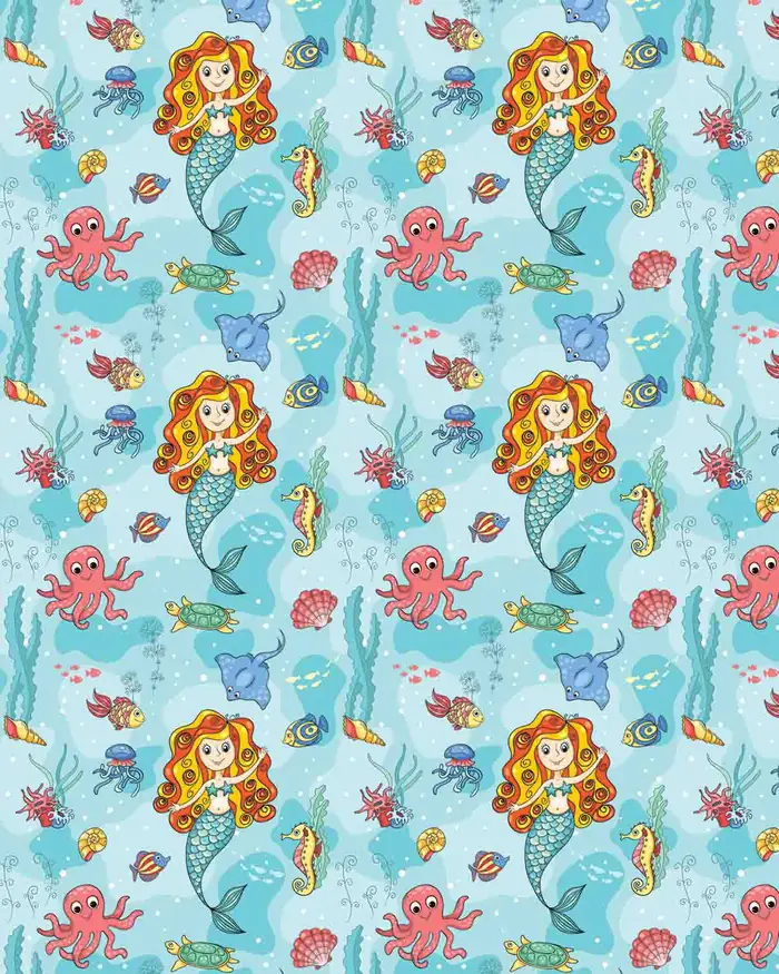 Sirena y Pecesitos — Papel de regalo con motivo de sirena y pecesitos, pensado para destacar en tu vitrina.