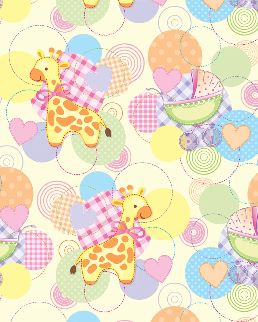 Cochecito y Jirafa — Papel de regalo cochecito y jirafa en tonos suaves. Ideal para baby shower, nacimientos y regalos para bebé.