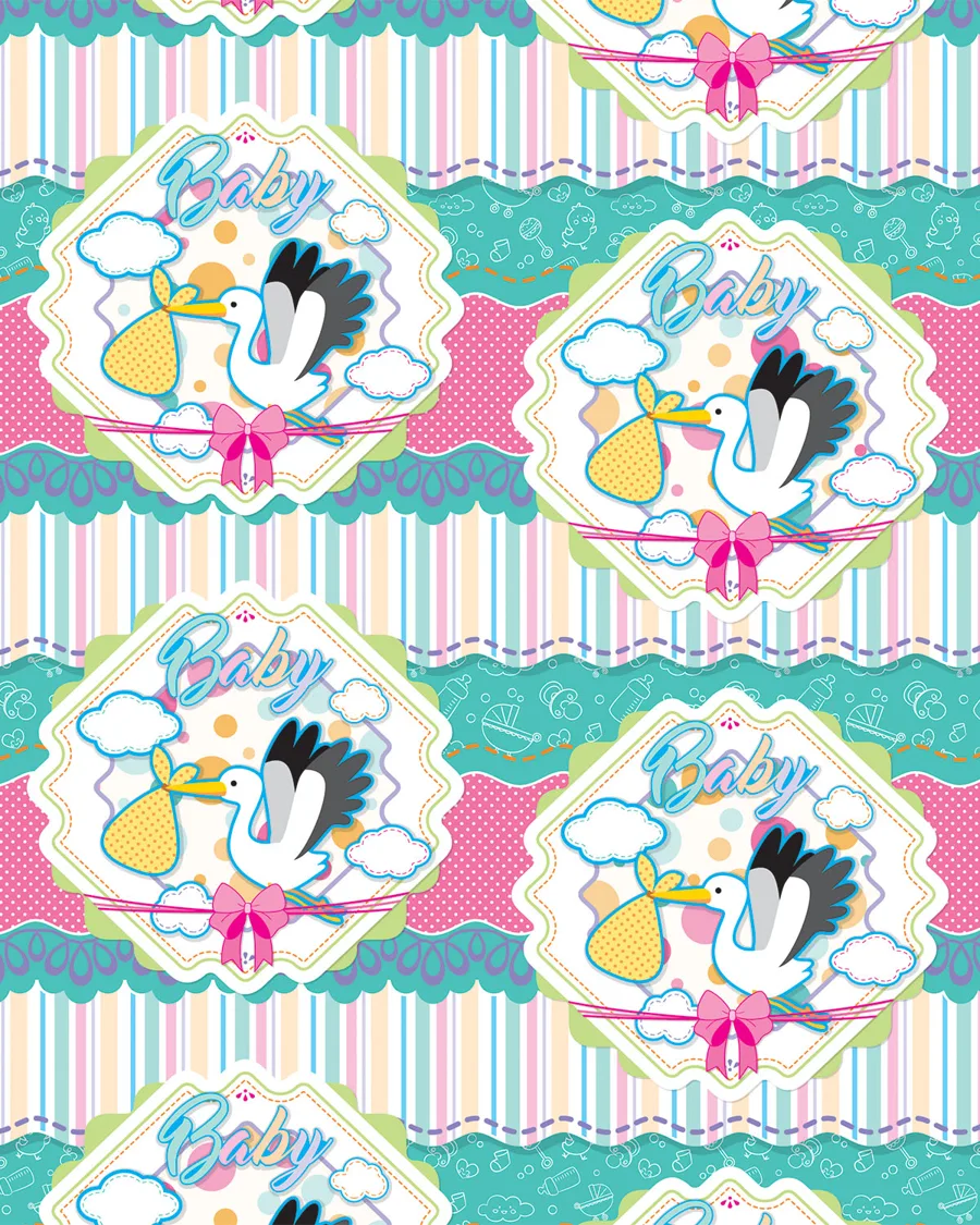 Cigüeña — Papel de regalo cigüeña en tonos suaves. Ideal para baby shower, nacimientos y regalos para bebé.