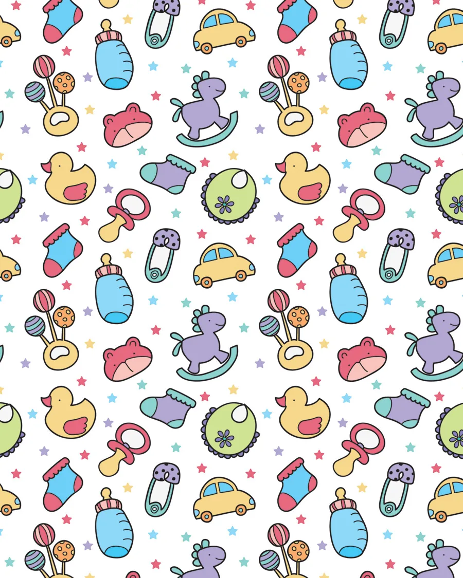 Caballitos y Sonajeros — Papel de regalo caballitos y sonajeros en tonos suaves. Ideal para baby shower, nacimientos y regalos para bebé.
