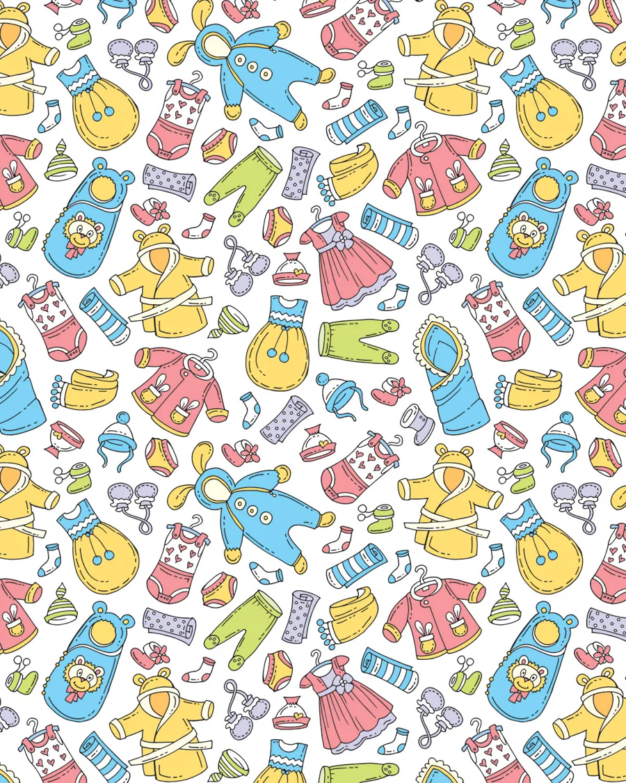 Mamelucos y Pijamas — Papel de regalo mamelucos y pijamas en tonos suaves. Ideal para baby shower, nacimientos y regalos para bebé.
