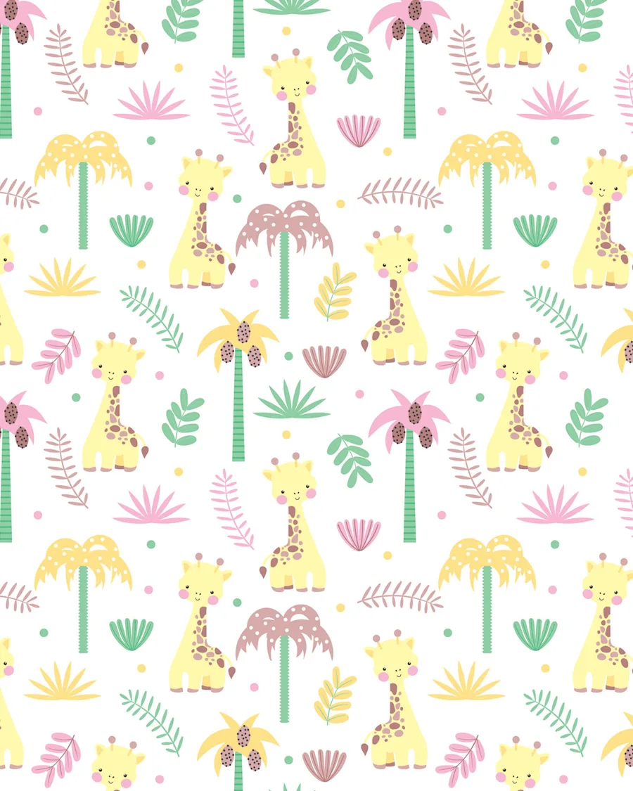 Jirafitas y Palmeras — Papel de regalo jirafitas y palmeras en tonos suaves. Ideal para baby shower, nacimientos y regalos para bebé.