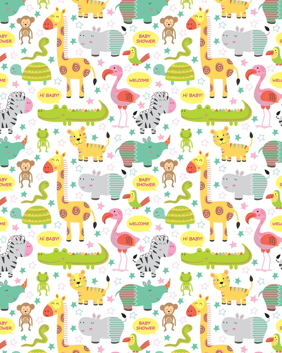 Animalitos y Estrellas — Papel de regalo animalitos y estrellas en tonos suaves. Ideal para baby shower, nacimientos y regalos para bebé.