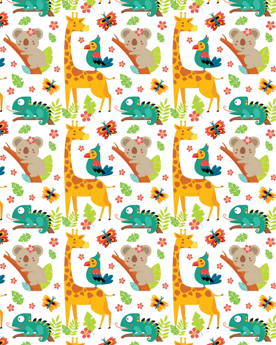 Animalitos y Flores — Papel de regalo animalitos y flores en tonos suaves. Ideal para baby shower, nacimientos y regalos para bebé.
