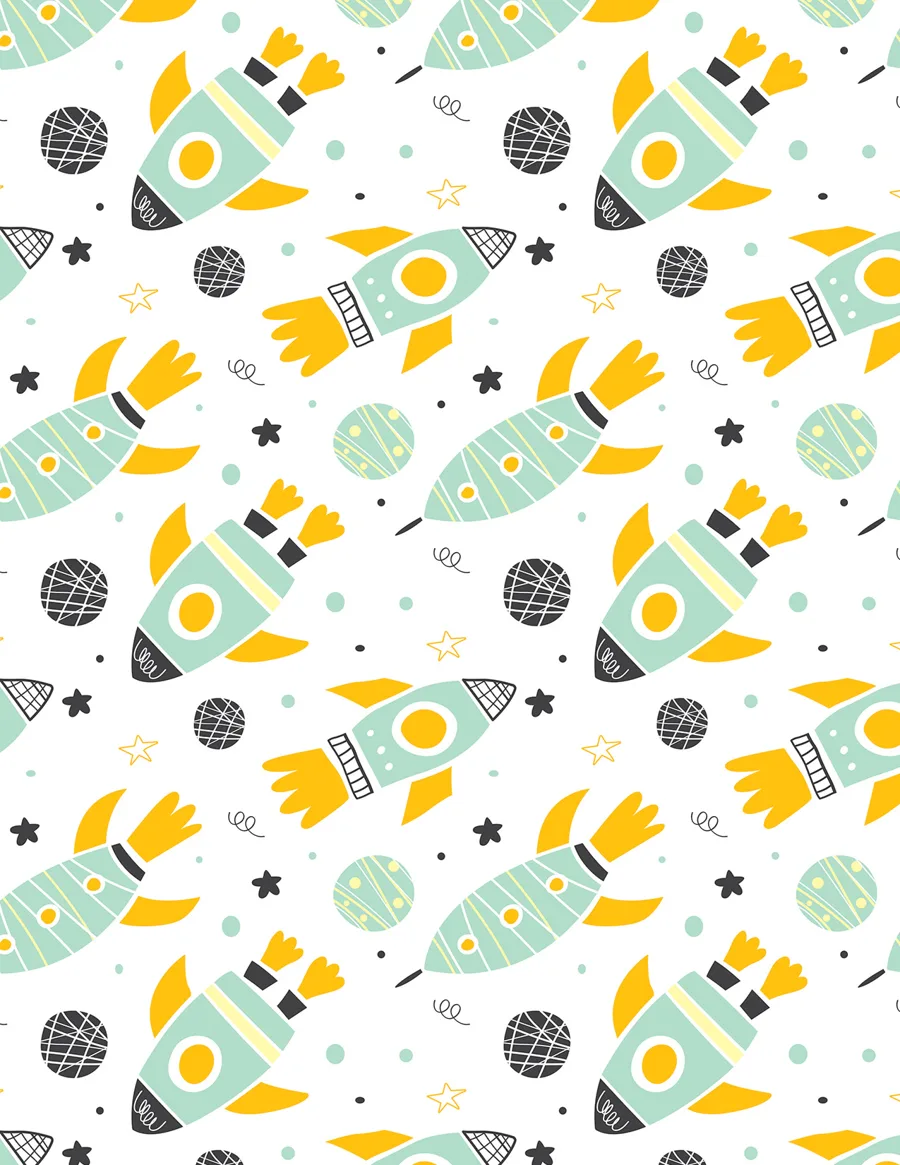Cohetes — Papel de regalo cohetes en tonos suaves. Ideal para baby shower, nacimientos y regalos para bebé.
