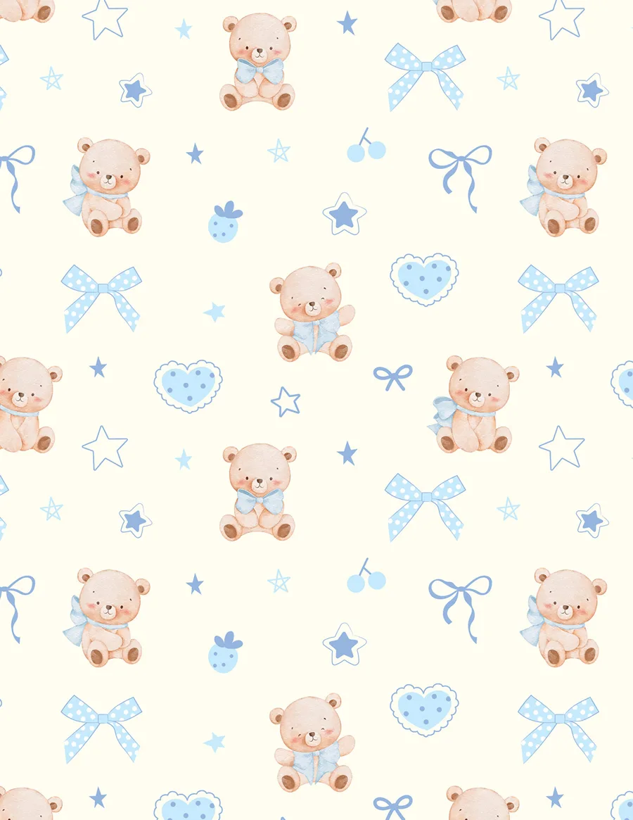 Teddy Bear — Papel de regalo teddy bear en tonos suaves. Ideal para baby shower, nacimientos y regalos para bebé.
