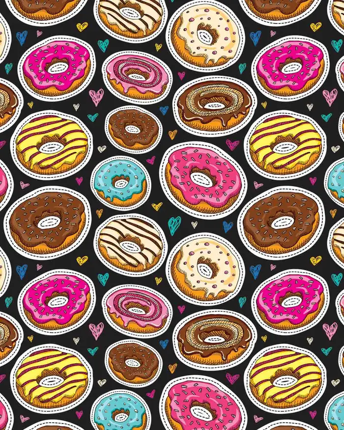 Donas y Corazones — Papel de regalo con motivo de donas y corazones, disponible en nuestra colección de papel de regalo.