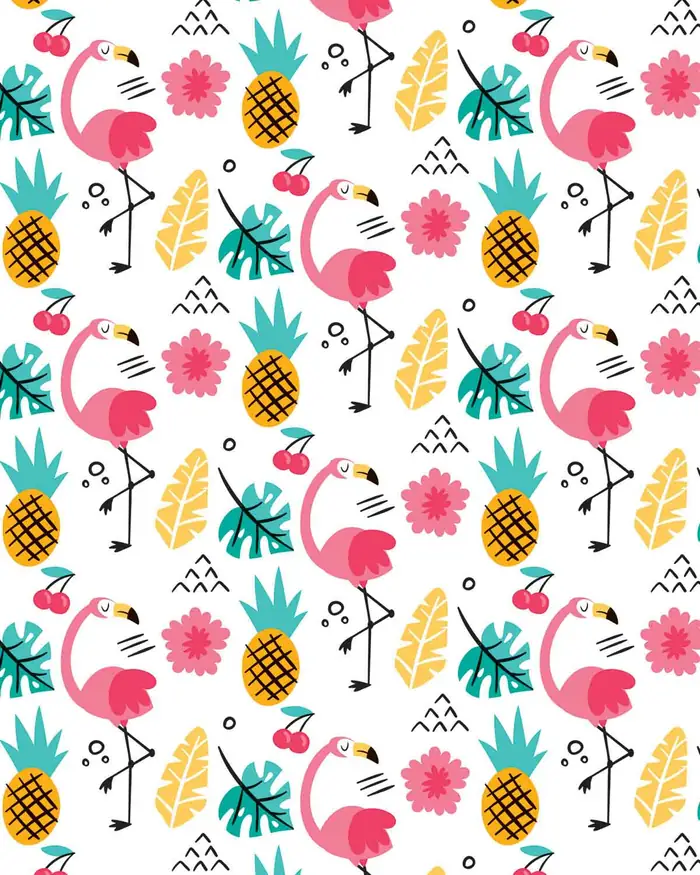 Flamingos y Piñas — Papel de regalo con motivo de flamingos y piñas, un diseño versátil para tu negocio.