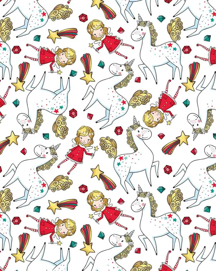 Unicornios y Niñas — Papel de regalo con motivo de unicornios y niñas, disponible en nuestra colección de papel de regalo.