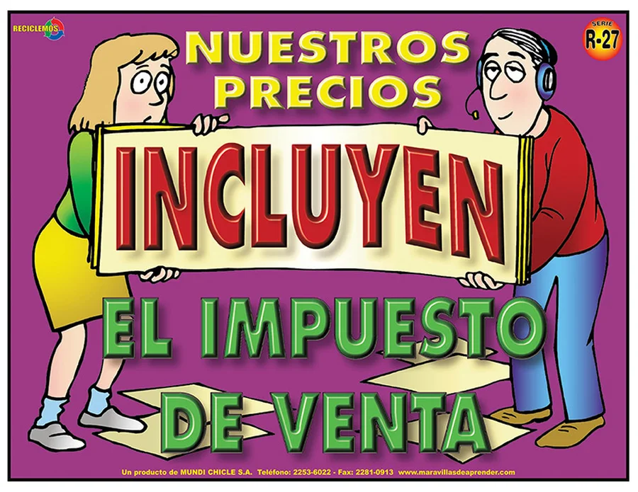 Nuestros Precios Incluyen el Impuesto de Venta (R-27) — Rótulo emplasticado informativo para comercios.