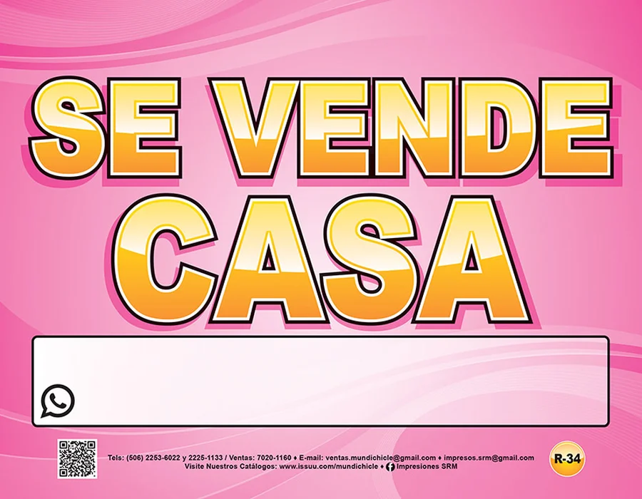 Se Vende Casa (R-34) — Rótulo emplasticado "Se Vende Casa" con espacio en blanco para agregar el número de contacto.