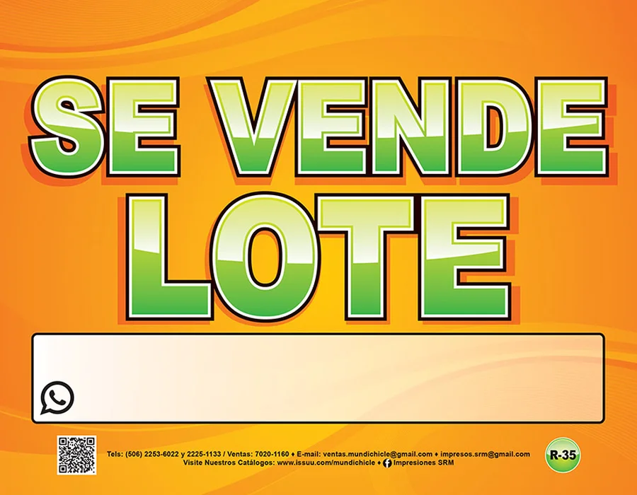 Se Vende Lote (R-35) — Rótulo emplasticado "Se Vende Lote" con espacio en blanco para agregar el número de contacto.