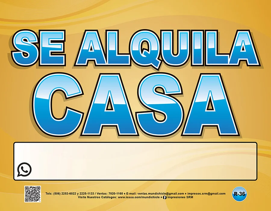 Se Alquila Casa (R-36) — Rótulo emplasticado "Se Alquila Casa" con espacio en blanco para agregar el número de contacto.