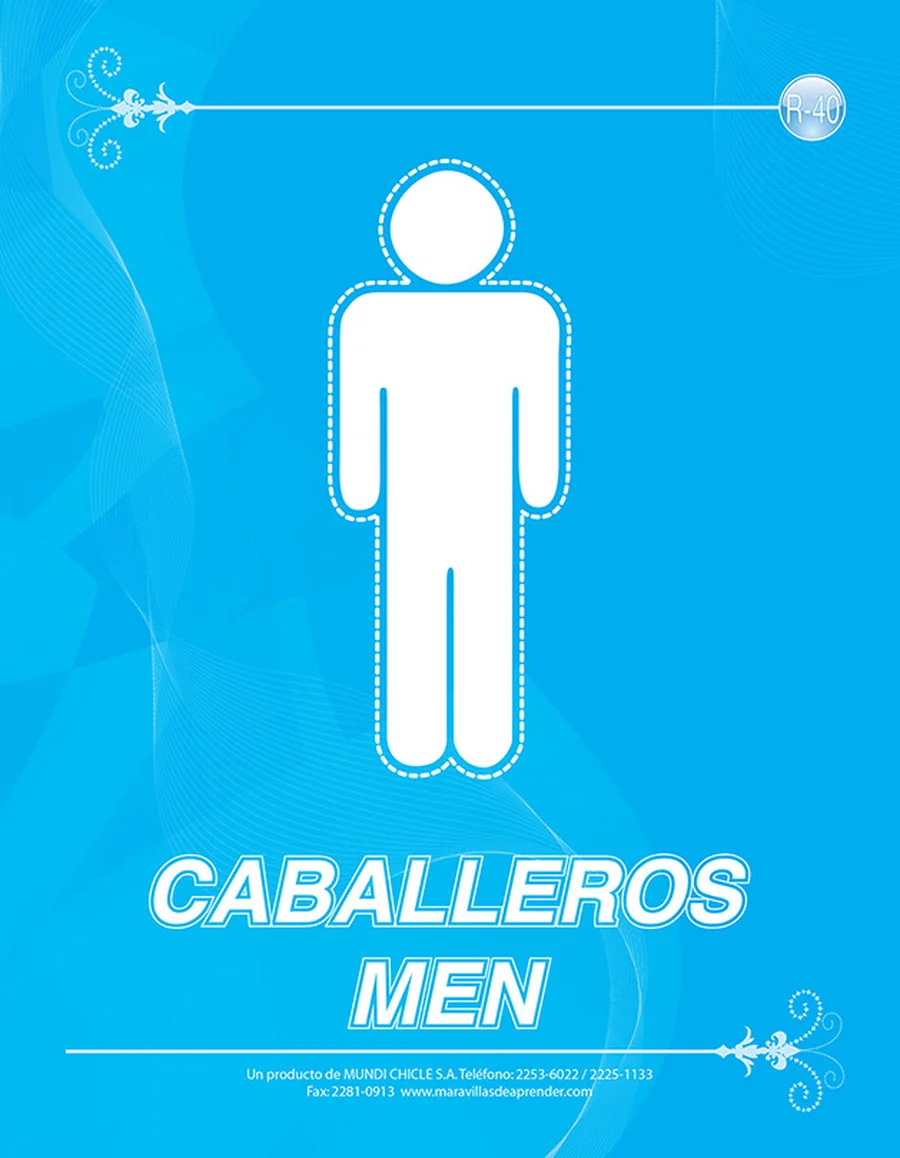 Caballeros / Men (R-40) — Rótulo emplasticado de señalización para baño de caballeros.